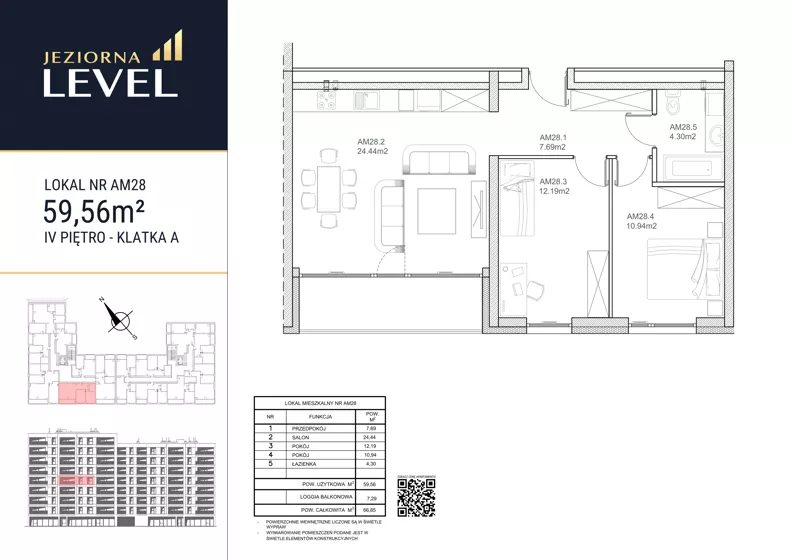 3 pokoje, mieszkanie 59,56 m², piętro 4, oferta nr AM28, Jeziorna Level, Ełk, Jeziorna, ul. Matki Teresy z Kalkuty 8