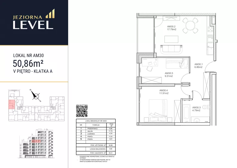 3 pokoje, mieszkanie 50,86 m², piętro 5, oferta nr AM30, Jeziorna Level, Ełk, Jeziorna, ul. Matki Teresy z Kalkuty 8