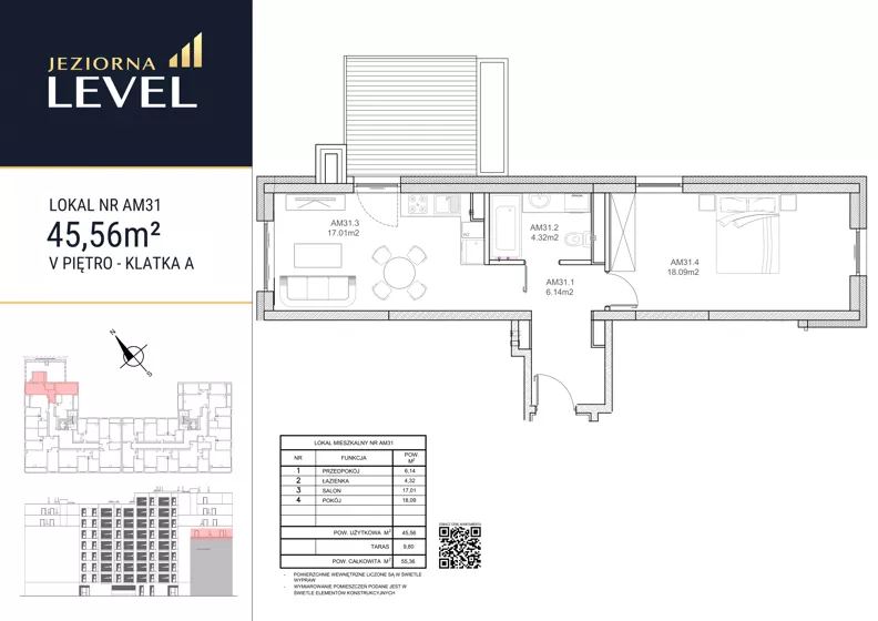 2 pokoje, mieszkanie 45,56 m², piętro 5, oferta nr AM31, Jeziorna Level, Ełk, Jeziorna, ul. Matki Teresy z Kalkuty 8