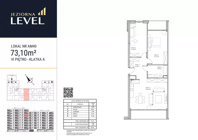 3 pokoje, mieszkanie 73,10 m², piętro 6, oferta nr AM40, Jeziorna Level, Ełk, Jeziorna, ul. Matki Teresy z Kalkuty 8