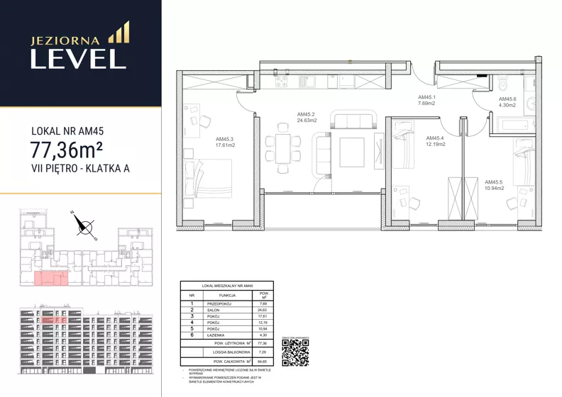 4 pokoje, apartament 77,36 m², piętro 7, oferta nr AM45, Jeziorna Level, Ełk, Jeziorna, ul. Matki Teresy z Kalkuty 8