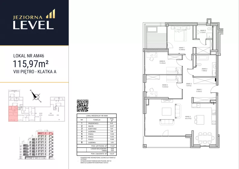 4 pokoje, apartament 115,97 m², piętro 8, oferta nr AM46, Jeziorna Level, Ełk, Jeziorna, ul. Matki Teresy z Kalkuty 8
