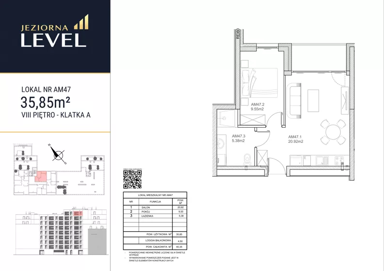 2 pokoje, mieszkanie 35,85 m², piętro 8, oferta nr AM47, Jeziorna Level, Ełk, Jeziorna, ul. Matki Teresy z Kalkuty 8