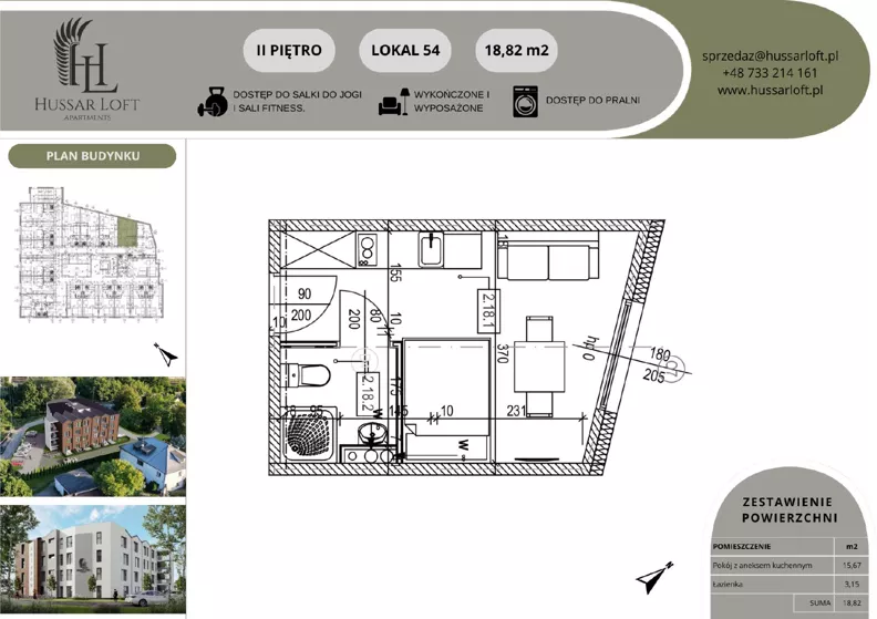 1 pokój, mieszkanie 18,82 m², piętro 2, oferta nr 54, Hussar Loft, Szczecin, Zachód, Gumieńce, ul. Husarów