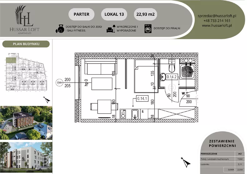 1 pokój, mieszkanie 22,93 m², parter, oferta nr 13, Hussar Loft, Szczecin, Zachód, Gumieńce, ul. Husarów