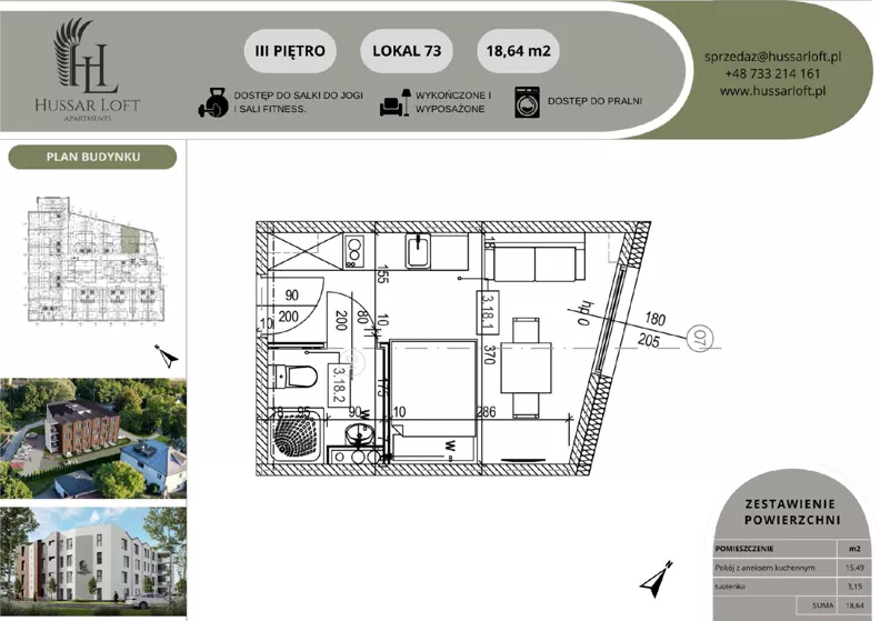 1 pokój, mieszkanie 18,64 m², piętro 3, oferta nr 73, Hussar Loft, Szczecin, Zachód, Gumieńce, ul. Husarów