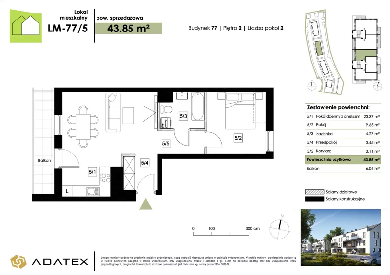 2 pokoje, mieszkanie 43,85 m², piętro 2, oferta nr LM-77/5, Zielona Podkowa, Otrębusy, ul. Waniliowa 7/2