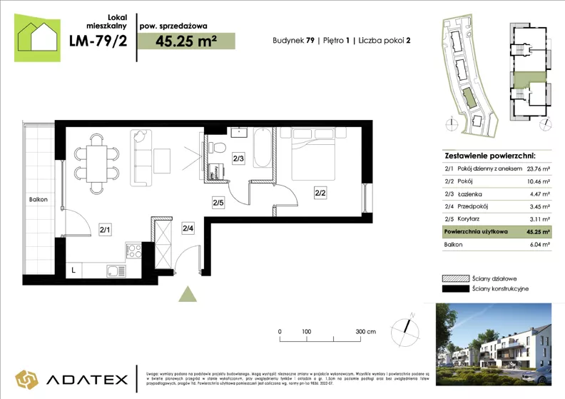 2 pokoje, mieszkanie 45,25 m², piętro 1, oferta nr LM-79/2, Zielona Podkowa, Otrębusy, ul. Waniliowa 7/2