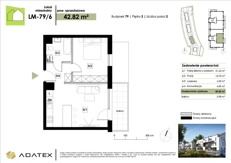 2 pokoje, mieszkanie 42,82 m², piętro 2, oferta nr LM-79/6, Zielona Podkowa, Otrębusy, ul. Waniliowa 7/2