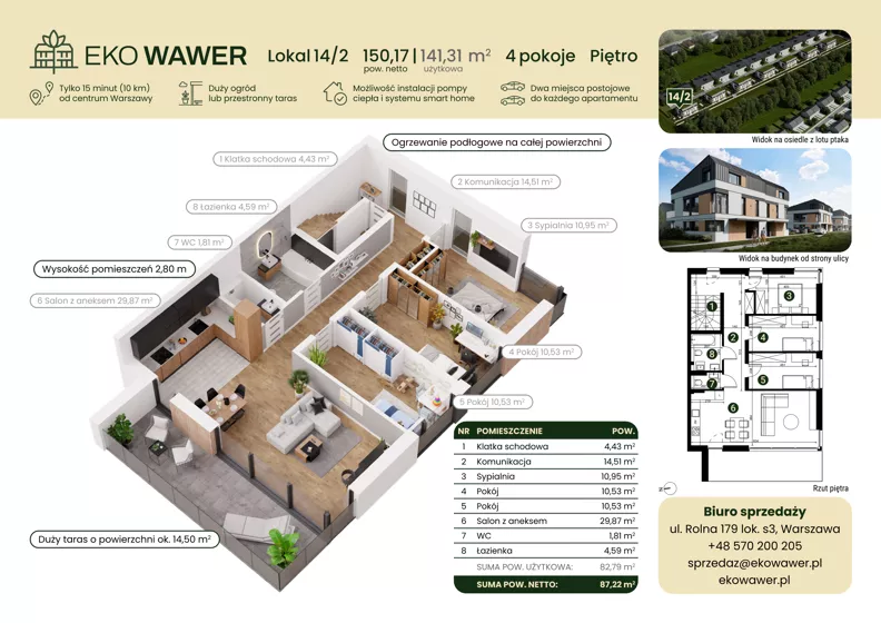 4 pokoje, apartament 141,31 m², piętro 1, oferta nr 14.2, Eko Wawer II, Warszawa, Wawer, Zerzeń, ul. Chodzieska