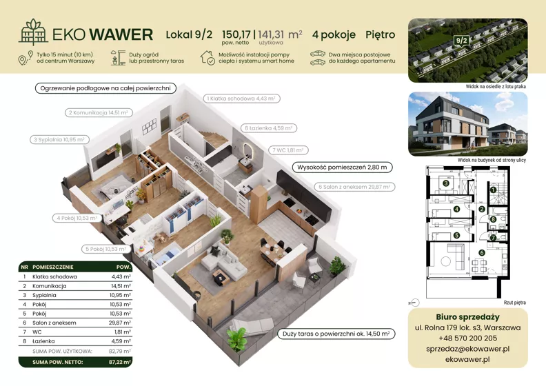 4 pokoje, apartament 141,31 m², piętro 1, oferta nr 9.2, Eko Wawer II, Warszawa, Wawer, Zerzeń, ul. Chodzieska