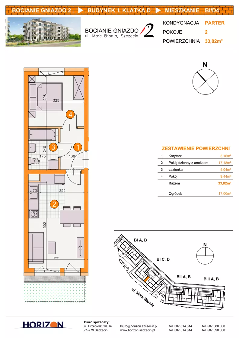 2 pokoje, mieszkanie 33,82 m², parter, oferta nr BI/D4, Bocianie Gniazdo 2, Szczecin, Północ, Żelechowa, ul. Małe Błonia