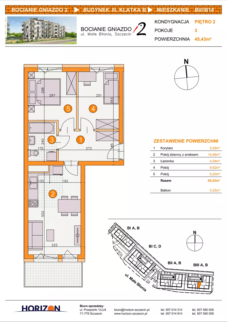 3 pokoje, mieszkanie 45,43 m², piętro 2, oferta nr BIII/B18, Bocianie Gniazdo 2, Szczecin, Północ, Żelechowa, ul. Małe Błonia