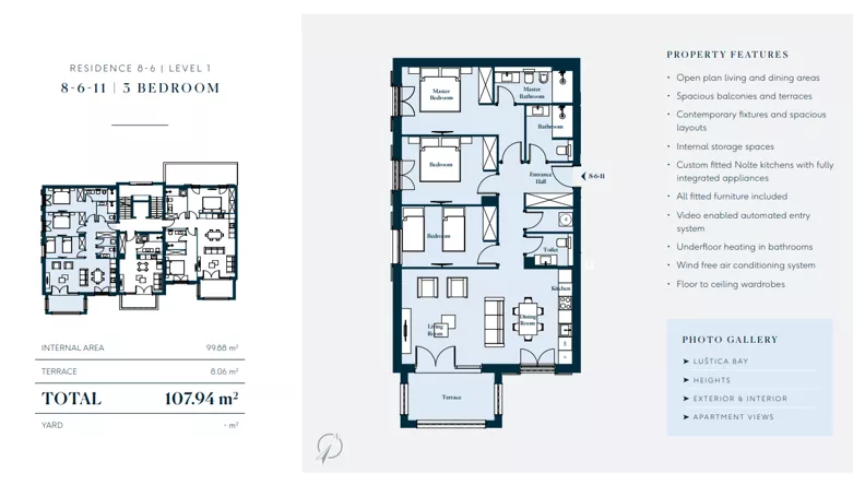 4 pokoje, mieszkanie 107,94 m², piętro 1, oferta nr 8611, HEIGHTS by Luštica Bay, Tivat