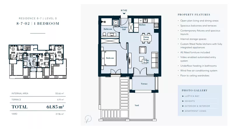 2 pokoje, mieszkanie 61,85 m², parter, oferta nr 8702, HEIGHTS by Luštica Bay, Tivat