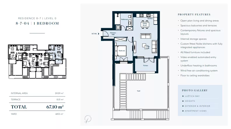 2 pokoje, mieszkanie 67,10 m², parter, oferta nr 8704, HEIGHTS by Luštica Bay, Tivat