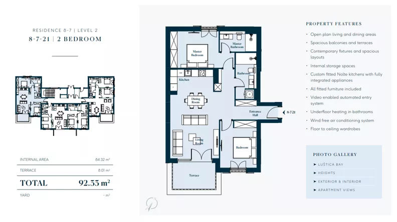3 pokoje, mieszkanie 92,33 m², piętro 2, oferta nr 8721, HEIGHTS by Luštica Bay, Tivat