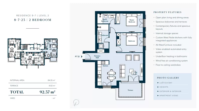 3 pokoje, mieszkanie 92,37 m², piętro 2, oferta nr 8723, HEIGHTS by Luštica Bay, Tivat
