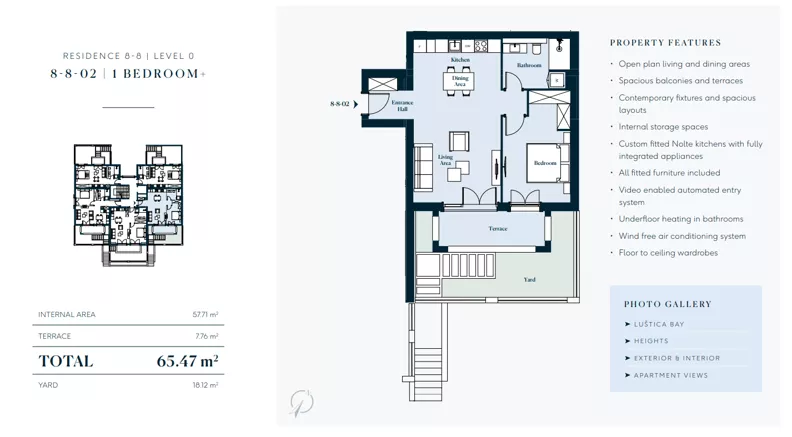 2 pokoje, mieszkanie 65,47 m², parter, oferta nr 8802, HEIGHTS by Luštica Bay, Tivat