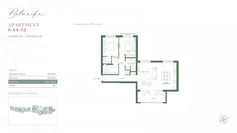 3 pokoje, mieszkanie 104,36 m², piętro 1, oferta nr GA4-12, Botanika - The Peaks by Luštica Bay, Radovici