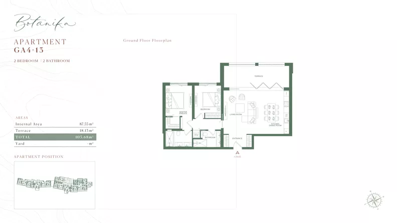 3 pokoje, mieszkanie 105,68 m², piętro 1, oferta nr GA4-13, Botanika - The Peaks by Luštica Bay, Radovici