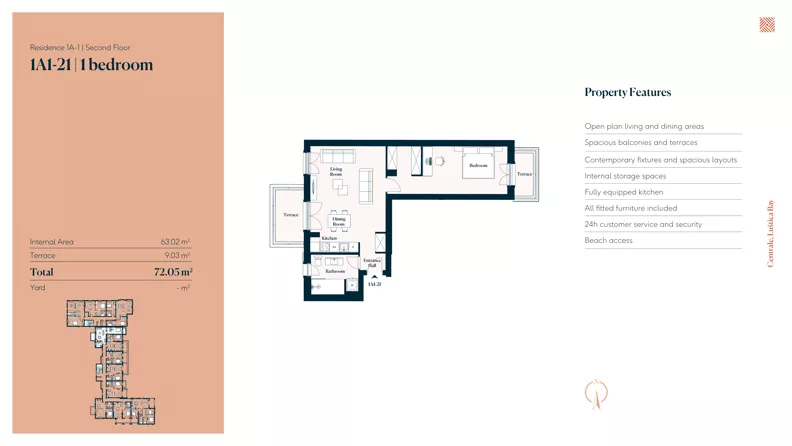 2 pokoje, mieszkanie 72,05 m², piętro 2, oferta nr 1A1-21, The Piazza by Luštica Bay, Radovici