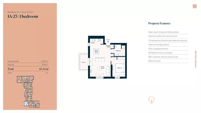 2 pokoje, mieszkanie 67,24 m², piętro 2, oferta nr 1A1-25, The Piazza by Luštica Bay, Radovici