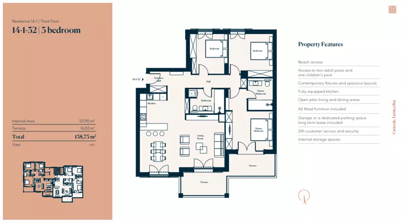4 pokoje, mieszkanie 121,90 m², piętro 3, oferta nr 14|1|32, Centrale - Block 14 by Luštica bay, Radovici