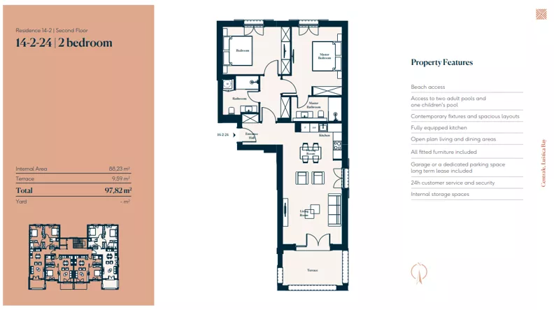 3 pokoje, mieszkanie 88,23 m², piętro 2, oferta nr 14|2|24, Centrale - Block 14 by Luštica bay, Radovici
