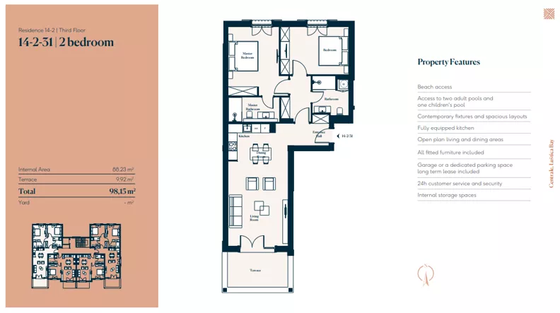 3 pokoje, mieszkanie 88,23 m², piętro 3, oferta nr 14|2|31, Centrale - Block 14 by Luštica bay, Radovici