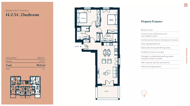 3 pokoje, mieszkanie 88,23 m², piętro 3, oferta nr 14|2|34, Centrale - Block 14 by Luštica bay, Radovici