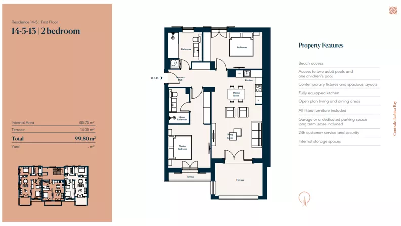 3 pokoje, mieszkanie 85,75 m², piętro 1, oferta nr 14|5|13, Centrale - Block 14 by Luštica bay, Radovici