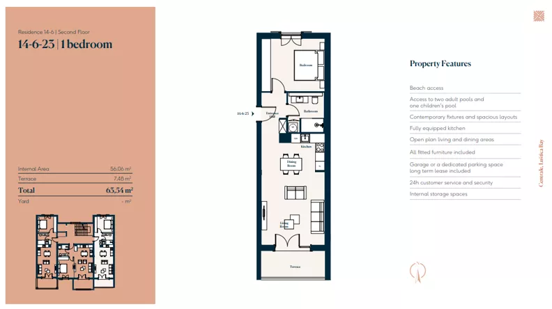 2 pokoje, mieszkanie 56,06 m², piętro 2, oferta nr 14|6|23, Centrale - Block 14 by Luštica bay, Radovici