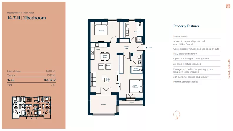 3 pokoje, mieszkanie 86,00 m², piętro 1, oferta nr 14|7|11, Centrale - Block 14 by Luštica bay, Radovici