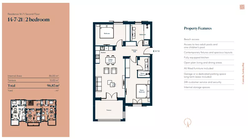 3 pokoje, mieszkanie 86,00 m², piętro 2, oferta nr 14|7|21, Centrale - Block 14 by Luštica bay, Radovici