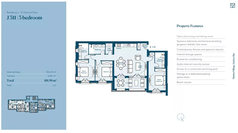 2 pokoje, mieszkanie 118,98 m², parter, oferta nr J311, MARINA VILLAGE by Luštica Bay, Tivat