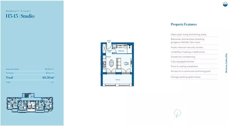 1 pokój, mieszkanie 30,34 m², piętro 1, oferta nr H3-13, Horizon by Luštica Bay, Tivat, Radovici
