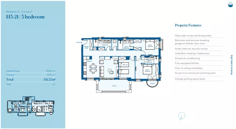4 pokoje, mieszkanie 114,60 m², piętro 2, oferta nr H3-21, Horizon by Luštica Bay, Tivat, Radovici