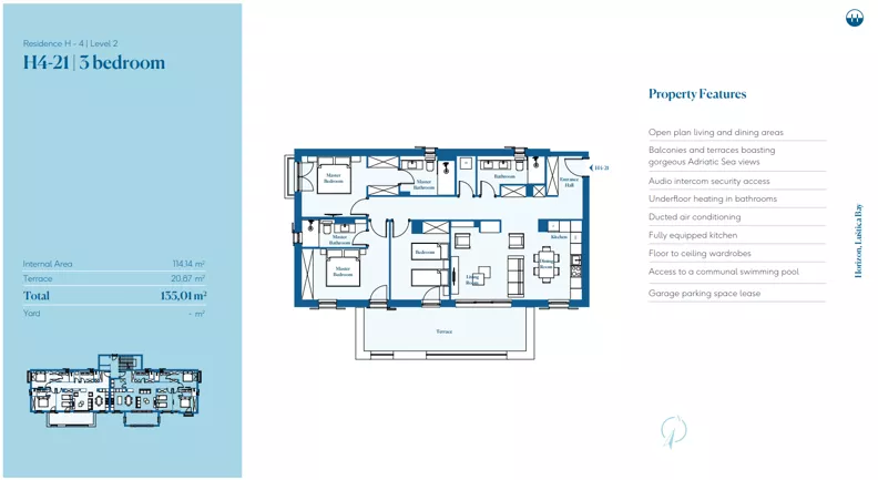 4 pokoje, mieszkanie 114,14 m², piętro 2, oferta nr H4-21, Horizon by Luštica Bay, Tivat, Radovici