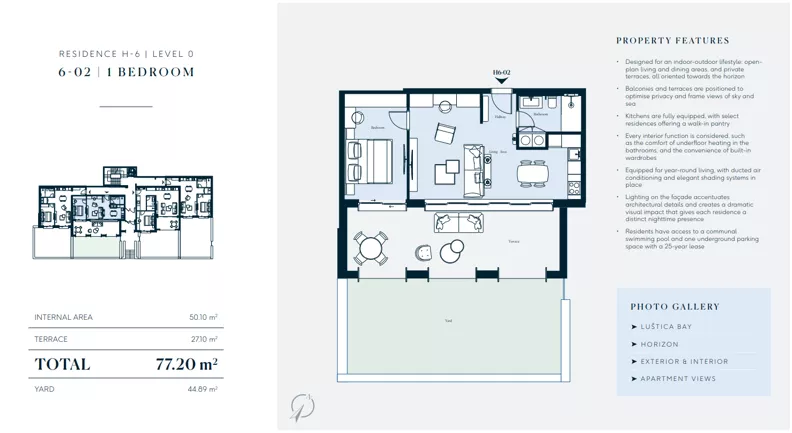 2 pokoje, mieszkanie 50,10 m², parter, oferta nr H6-02, Horizon by Luštica Bay, Tivat, Radovici