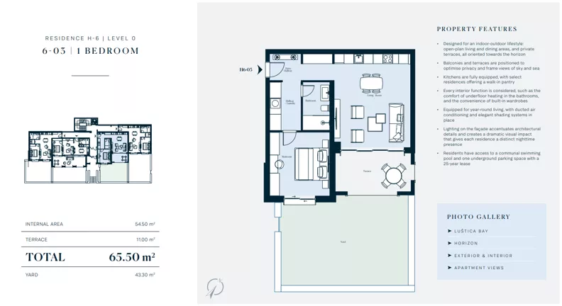 2 pokoje, mieszkanie 54,50 m², parter, oferta nr H6-03, Horizon by Luštica Bay, Tivat, Radovici