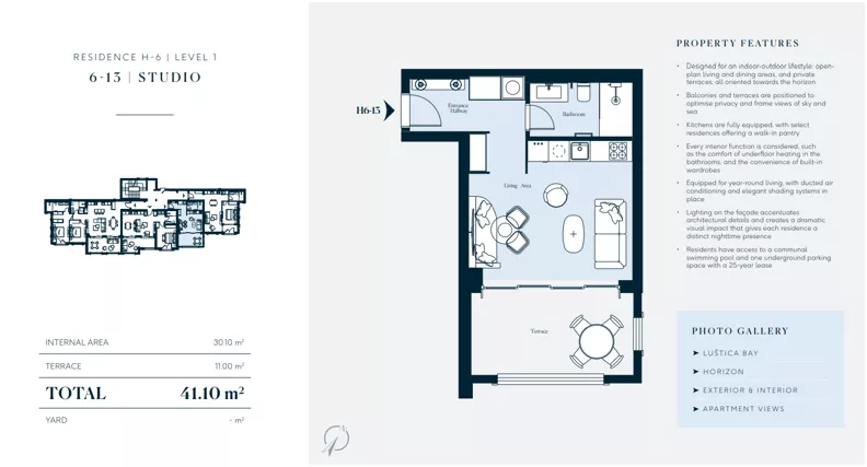 1 pokój, mieszkanie 30,10 m², piętro 1, oferta nr H6-13, Horizon by Luštica Bay, Tivat, Radovici