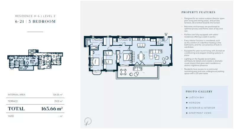 4 pokoje, mieszkanie 134,35 m², piętro 2, oferta nr H6-21, Horizon by Luštica Bay, Tivat, Radovici
