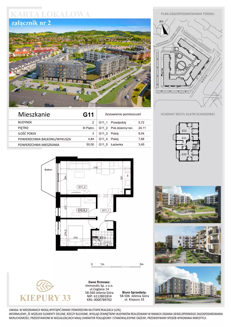 3 pokoje, mieszkanie 50,00 m², piętro 3, oferta nr G11, Kiepury 33, Jelenia Góra, Zabobrze, ul. Jana Kiepury