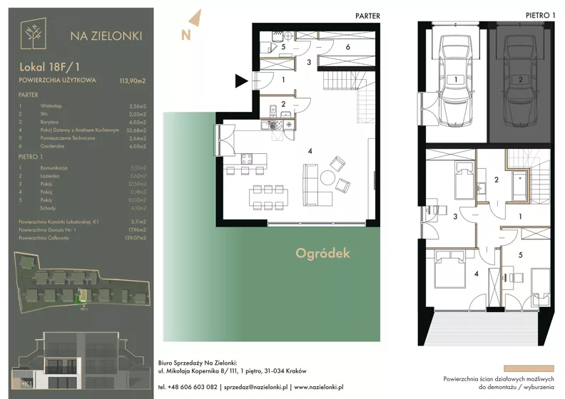 4 pokoje, mieszkanie 113,90 m², parter, oferta nr 18F/1, Na Zielonki - Etap II, Kraków, Prądnik Biały, ul. Na Zielonki 20
