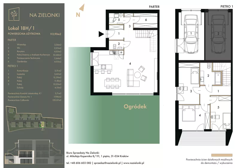 4 pokoje, mieszkanie 113,90 m², parter, oferta nr 18H/1, Na Zielonki - Etap II, Kraków, Prądnik Biały, ul. Na Zielonki 20