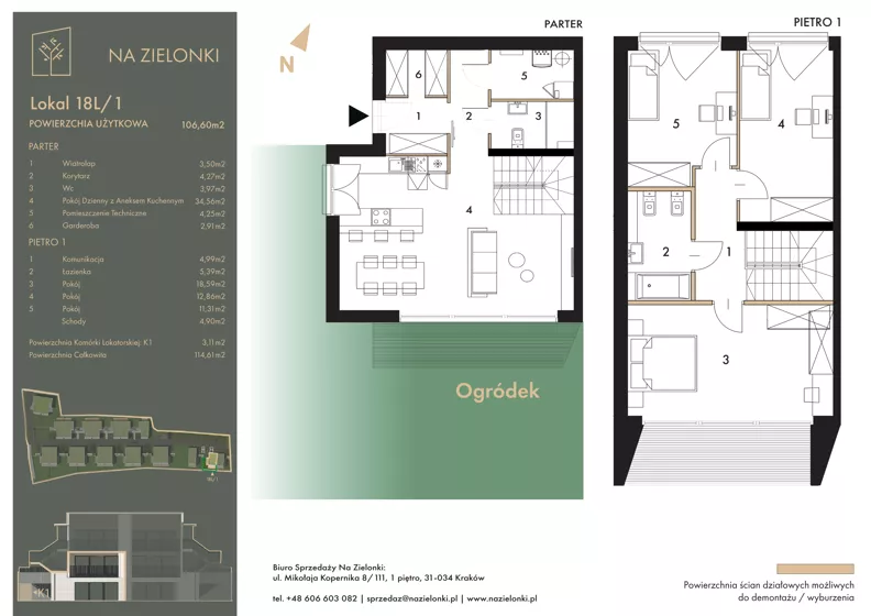 4 pokoje, mieszkanie 106,60 m², parter, oferta nr 18L/1, Na Zielonki - Etap II, Kraków, Prądnik Biały, ul. Na Zielonki 20
