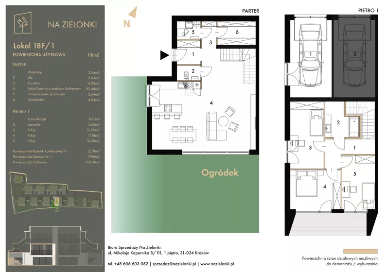 4 pokoje, mieszkanie 118,00 m², parter, oferta nr 18F/1, Na Zielonki - Etap II, Kraków, Prądnik Biały, ul. Na Zielonki 20