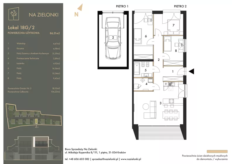 4 pokoje, mieszkanie 86,21 m², piętro 1, oferta nr 18G/2, Na Zielonki - Etap II, Kraków, Prądnik Biały, ul. Na Zielonki 20