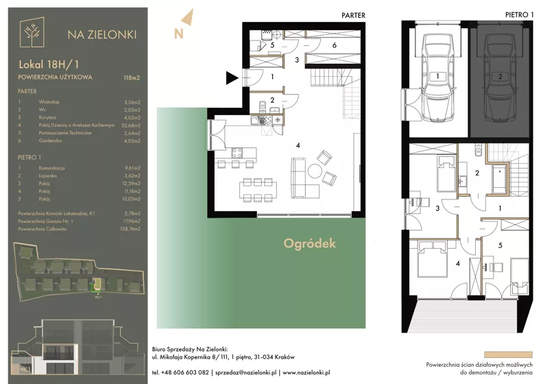 4 pokoje, mieszkanie 118,00 m², parter, oferta nr 18H/1, Na Zielonki - Etap II, Kraków, Prądnik Biały, ul. Na Zielonki 20